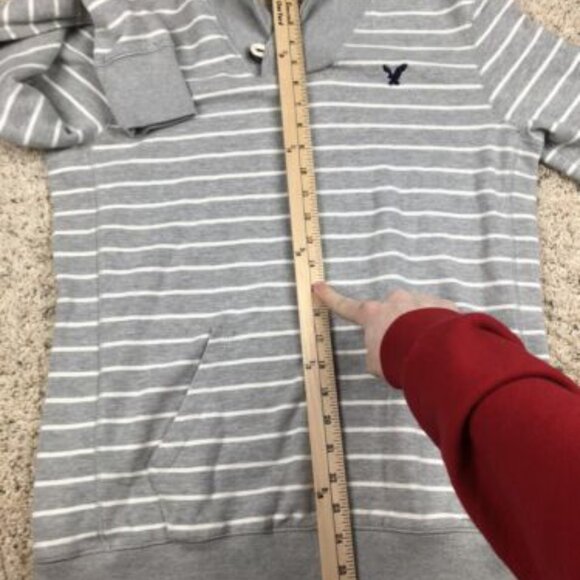 American Eagle Mens Medium Gray Striped Vintage Classic Fit Long Sleeve Sweater - Picture 9 of 10